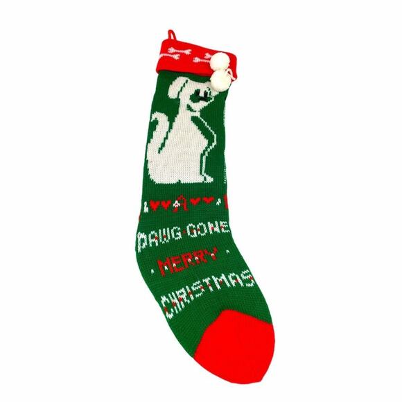 A Dawg Gone Merry Christmas Dog Knit Stocking Red Green White - Picture 2 of 5